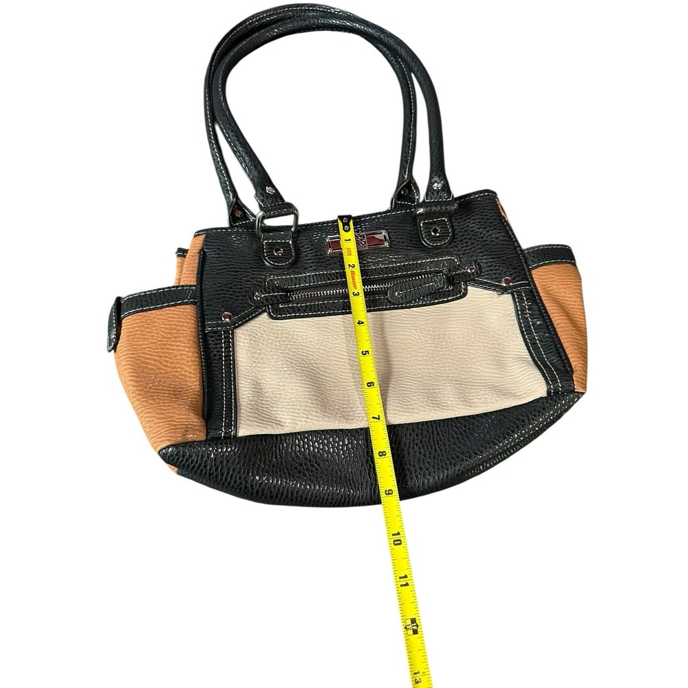 faux leather brown black top handle purse bag small - Picture 3 of 7